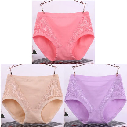 Sexy Kant Grote Maat Hoge Taille Vrouwen Slipje Effen Katoen Comfort Slips Dame Ondergoed Onderbroek Panty Intimates 6634