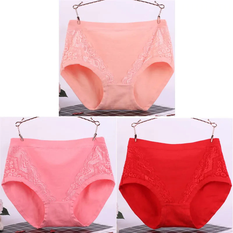 Sexy Kant Grote Maat Hoge Taille Vrouwen Slipje Effen Katoen Comfort Slips Dame Ondergoed Onderbroek Panty Intimates 6634