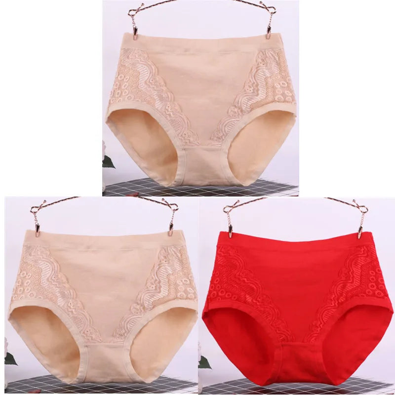 Sexy Kant Grote Maat Hoge Taille Vrouwen Slipje Effen Katoen Comfort Slips Dame Ondergoed Onderbroek Panty Intimates 6634